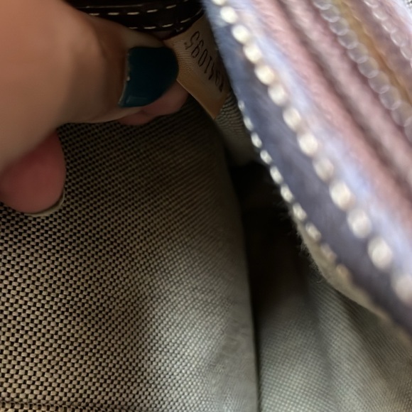 Dooney & Bourke Canvas Signature Double Handle Tote Leather Navy Blue Brown - Picture 14 of 17